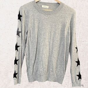 Elan Gray and Black Crew Neck Sweater with Star Pattern